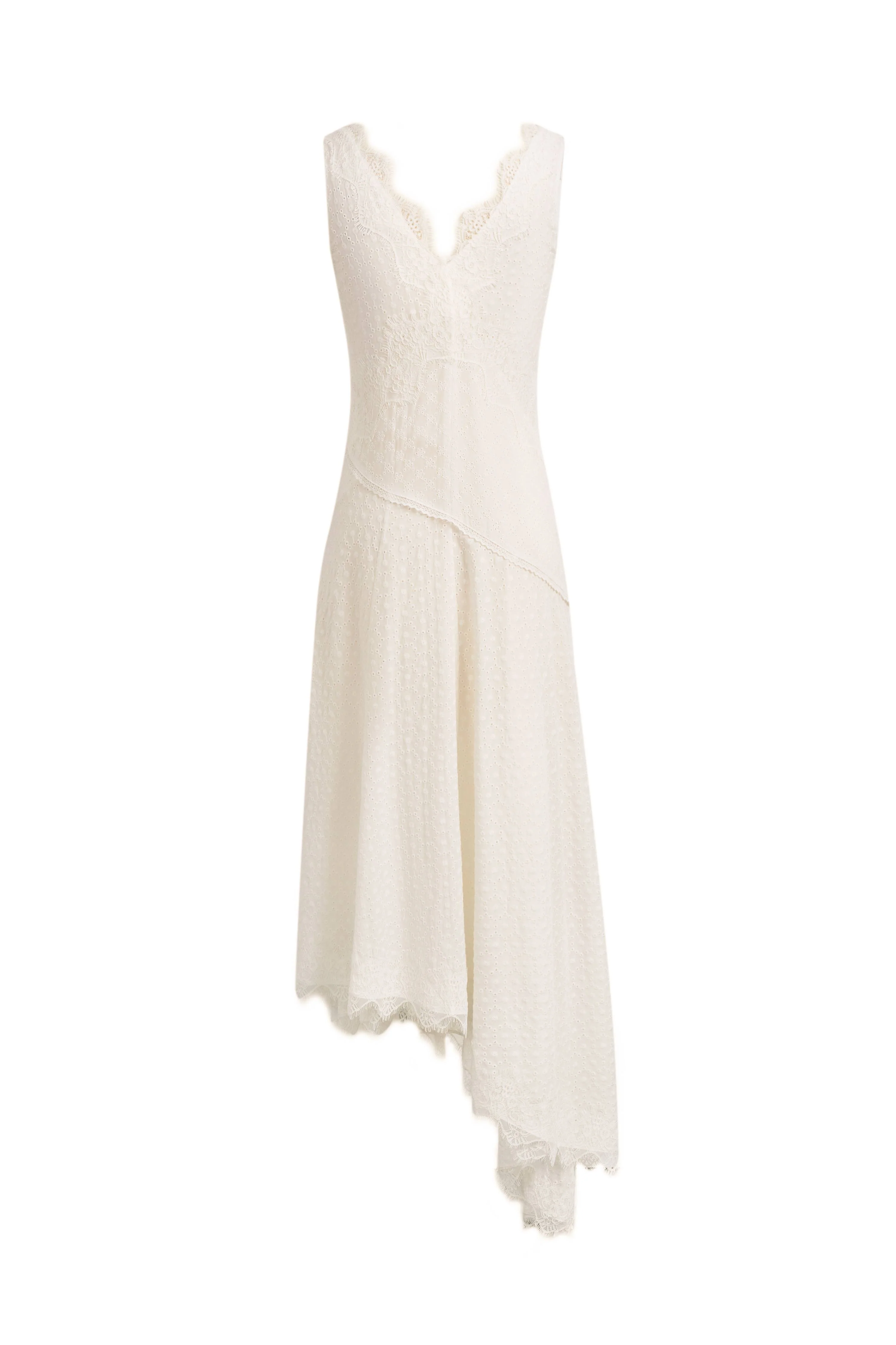 Azaria Boho Lace Panel Embroidery V Neck Sleeveless Dress in Tencel Linen - Image 9