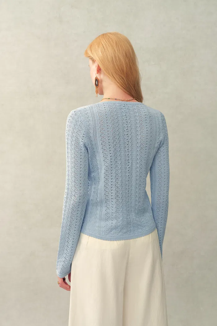Barbara Scalloped Long Sleeve Top in Premium Cotton Knit - Image 4