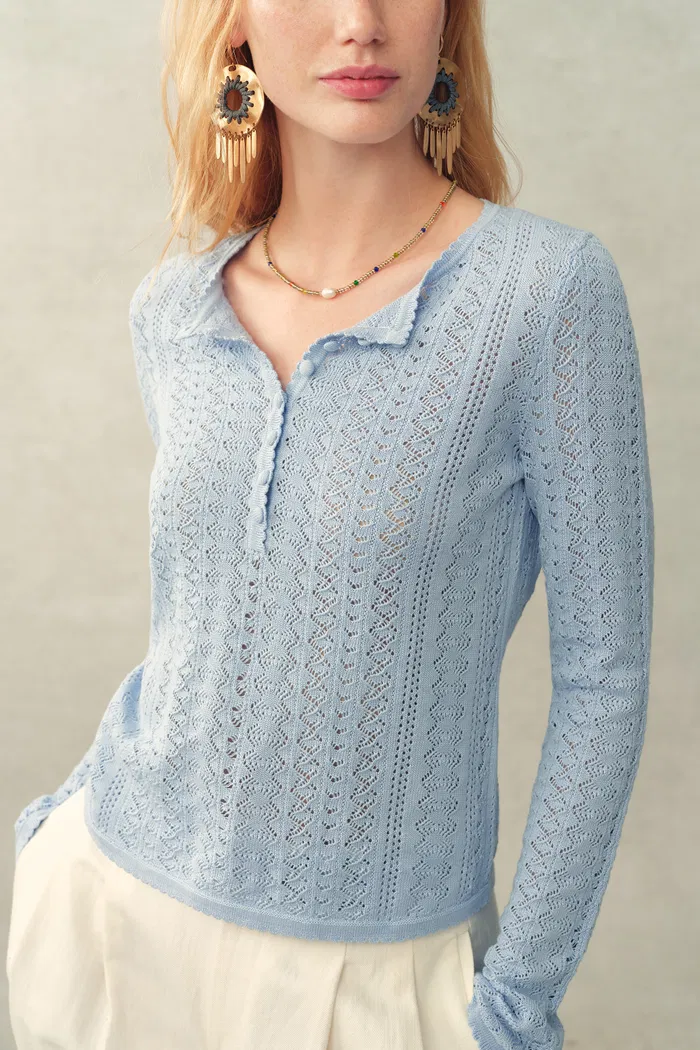 Barbara Scalloped Long Sleeve Top in Premium Cotton Knit - Image 5
