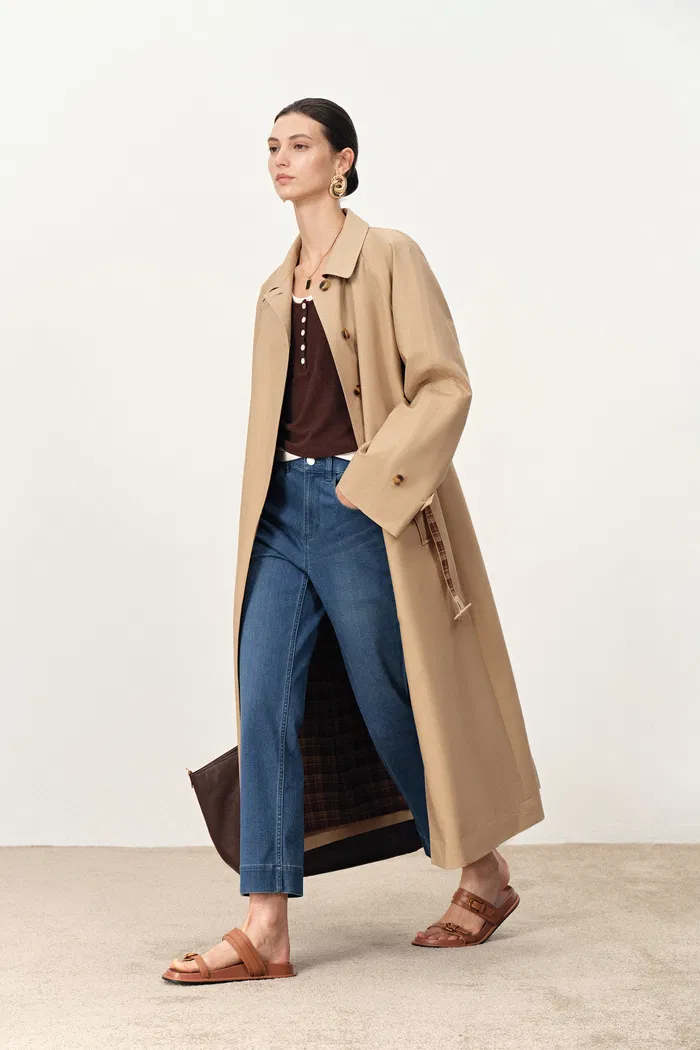 Barga Single Breasted Long Trench Coat in Cotton - Image 4