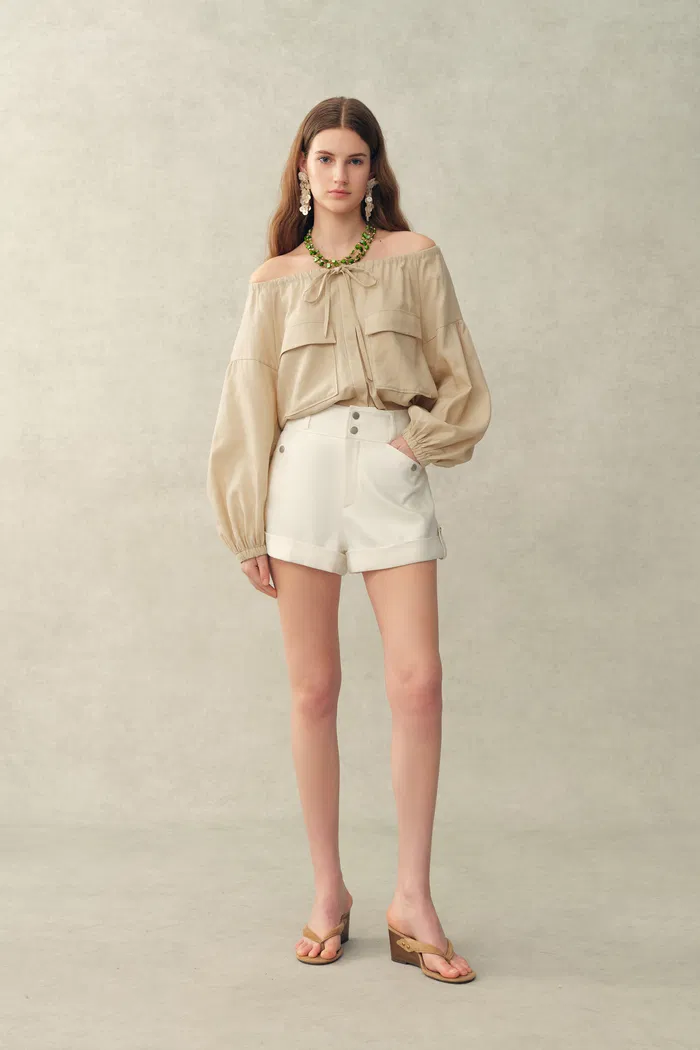 Barney A Line Cuffed Cargo Short in Linen Blend - Image 3