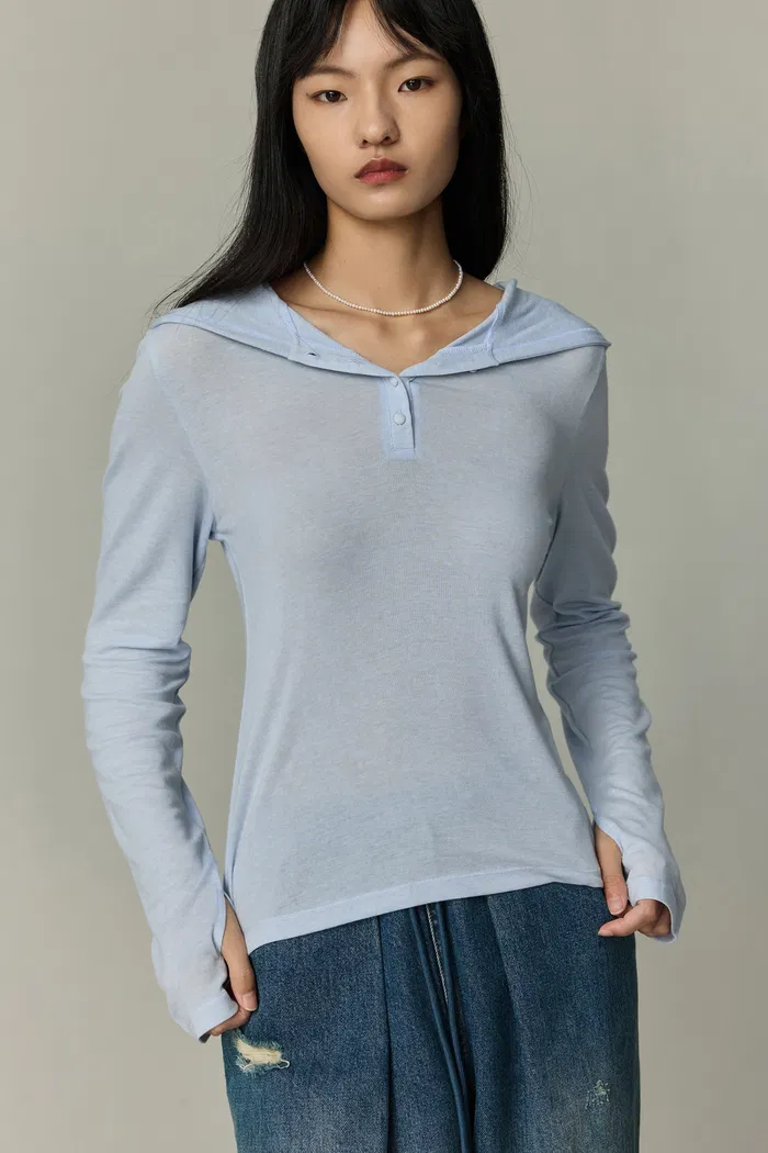 Basic Fitted Hoodie Top in Tencel-Wool Blend - Image 2