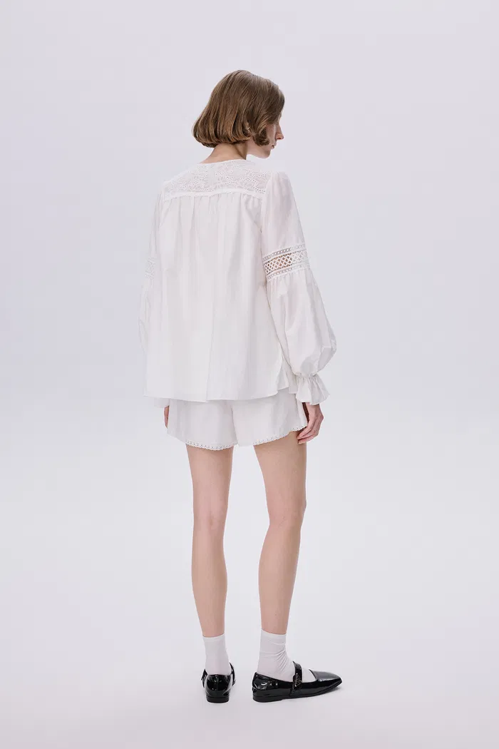 Bea Embroidered Blouse and Shorts Set in Silk Cotton Blend - Image 4