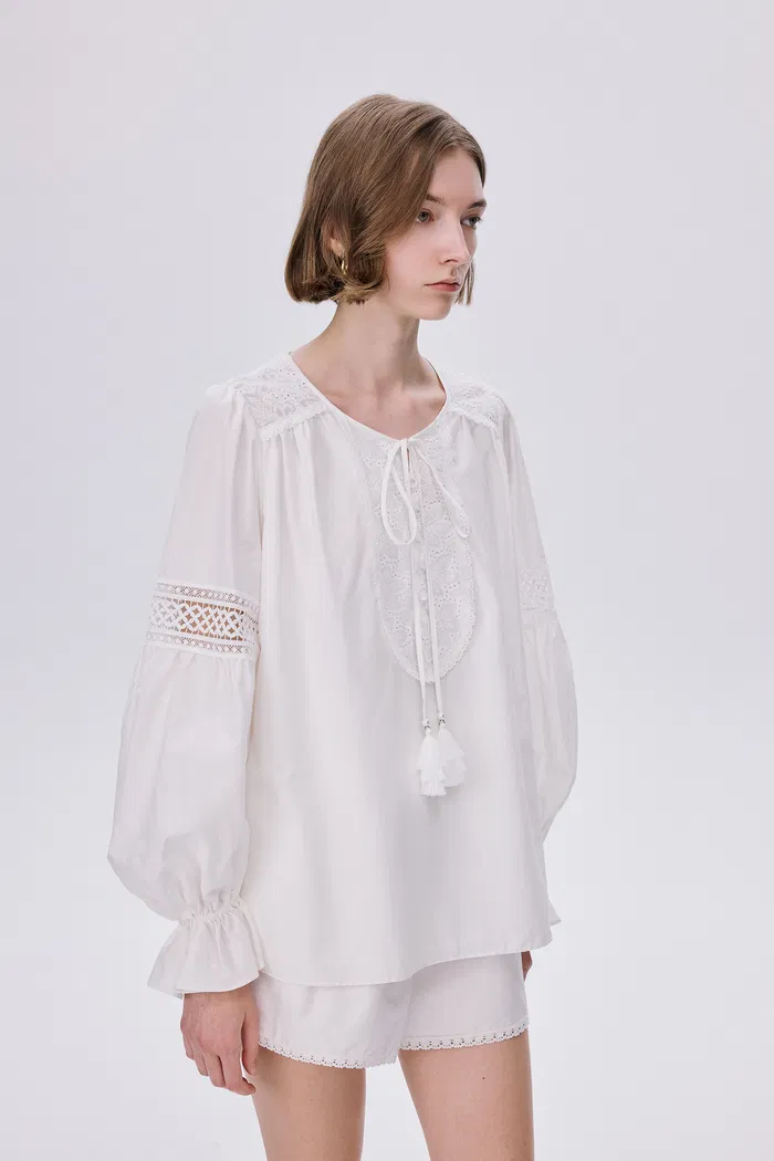 Bea Embroidered Blouse and Shorts Set in Silk Cotton Blend - Image 5