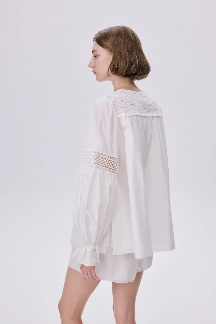 Bea Embroidered Blouse and Shorts Set in Silk Cotton Blend - Image 6