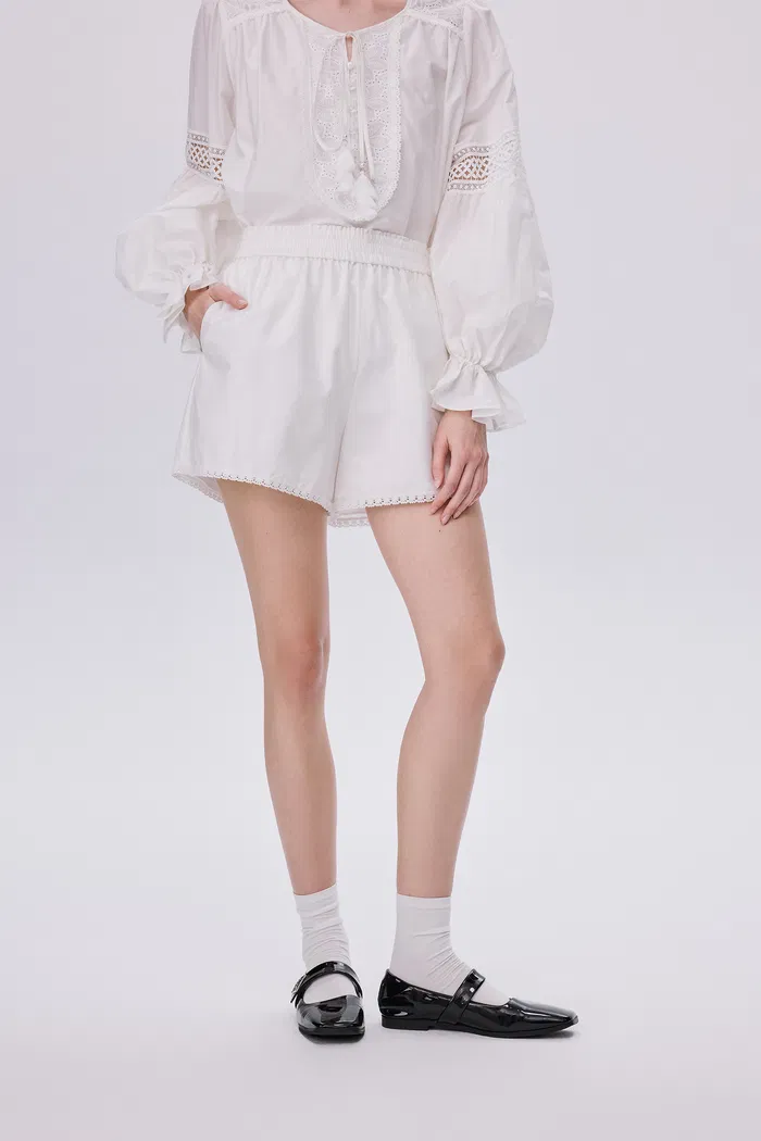 Bea Embroidered Blouse and Shorts Set in Silk Cotton Blend - Image 7