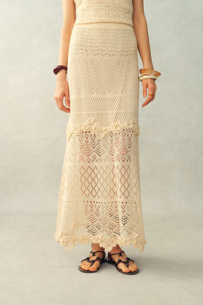 Beatrice 3D Floral Openwork Top and Skirt Matching Set in Linen Knit - Image 6