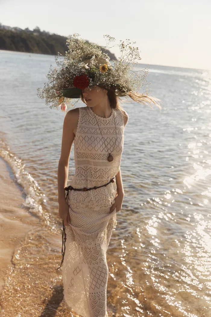 Beatrice 3D Floral Openwork Top in Linen Knit - Image 3