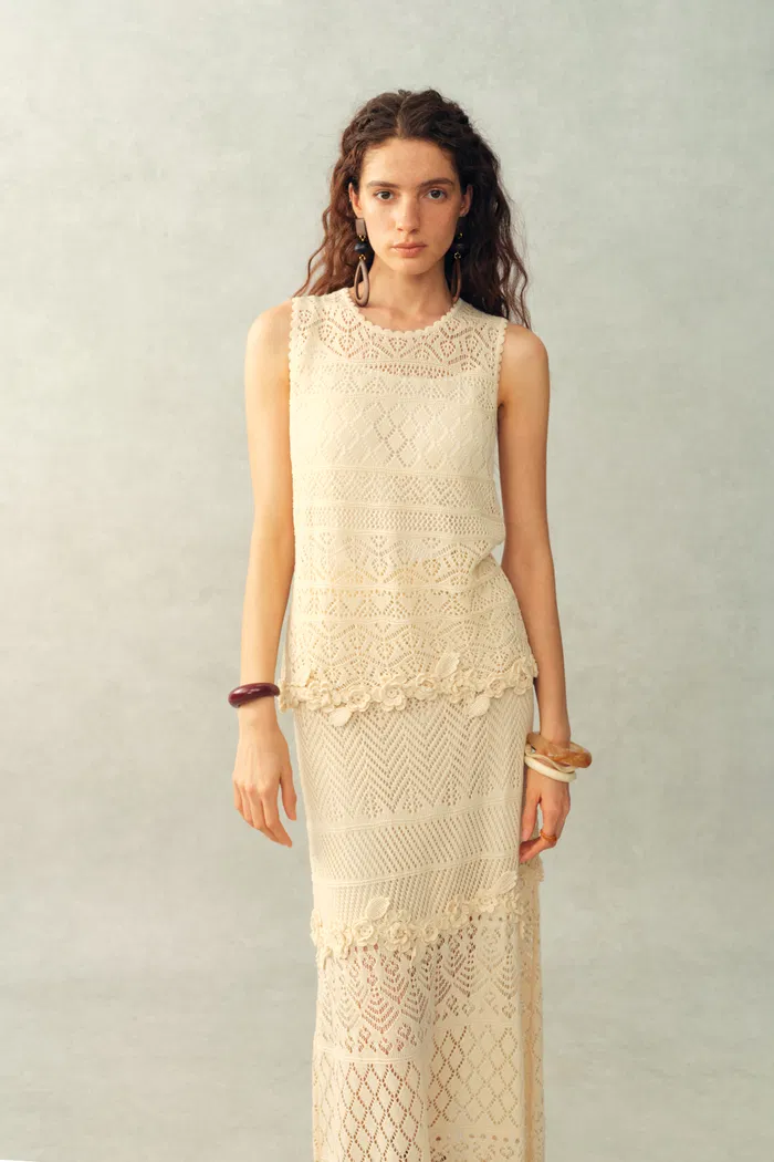 Beatrice 3D Floral Openwork Top in Linen Knit - Image 4