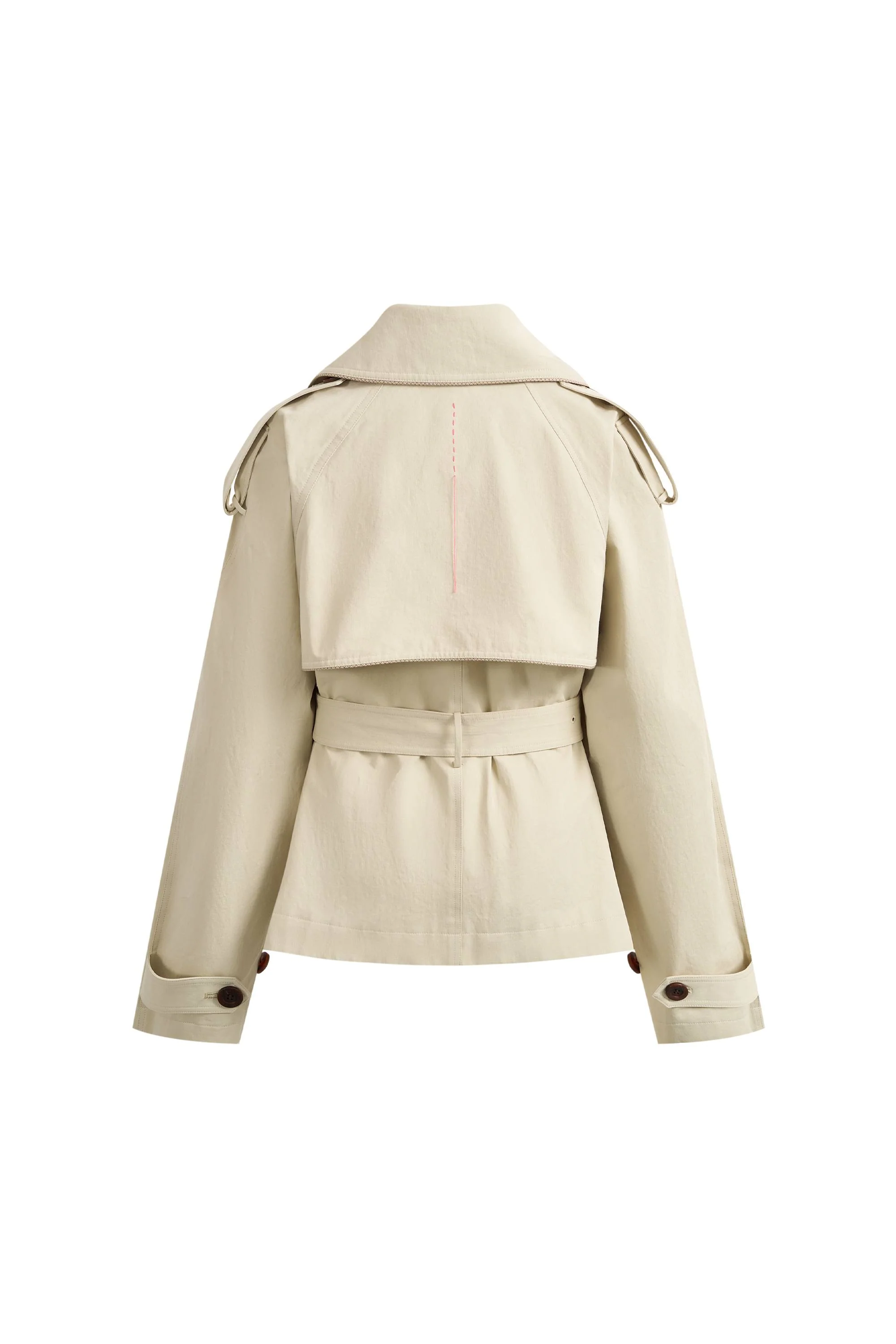 Beatrice Contrast-Trim Short Trench Coat in High-Density Cotton Twill - Image 10