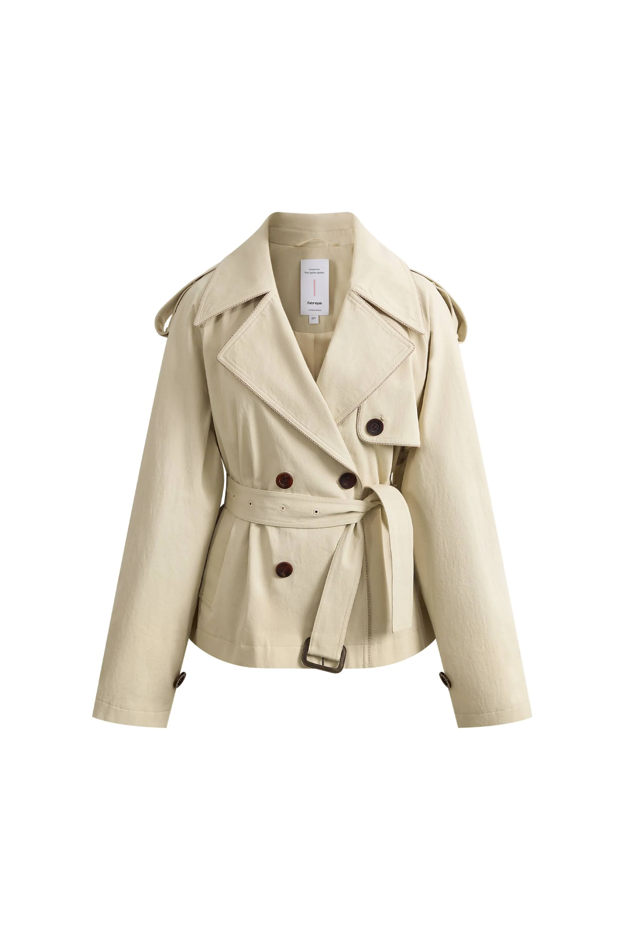Beatrice Contrast-Trim Short Trench Coat in High-Density Cotton Twill - Image 9