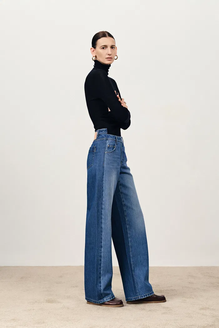 Behun Deconstructed Colorblock Jeans in Cotton Denim - Image 3