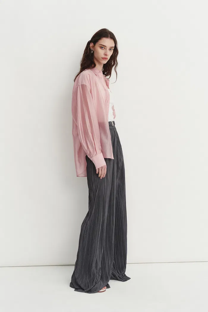Bella Pink Sheer Button-Up Shirt in Organza - Image 3