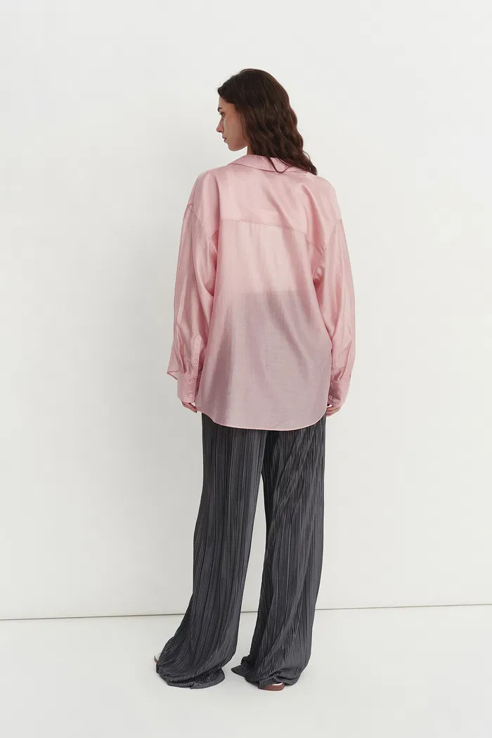 Bella Pink Sheer Button-Up Shirt in Organza - Image 5
