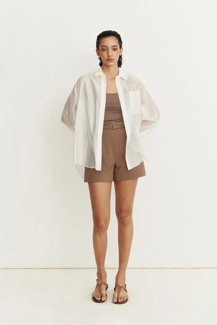 Bella White Sheer Button-Up Shirt in Organza - Image 3