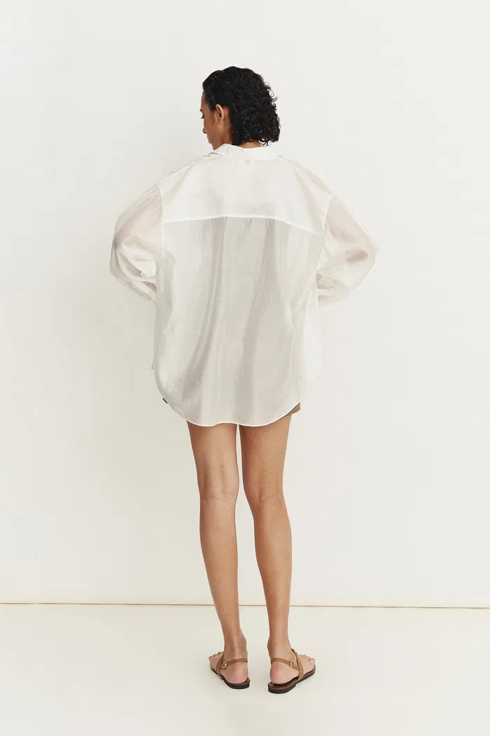 Bella White Sheer Button-Up Shirt in Organza - Image 5