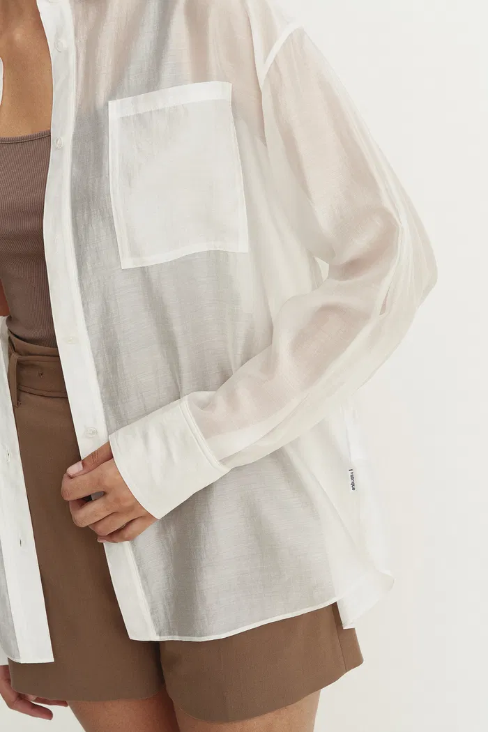 Bella White Sheer Button-Up Shirt in Organza - Image 8