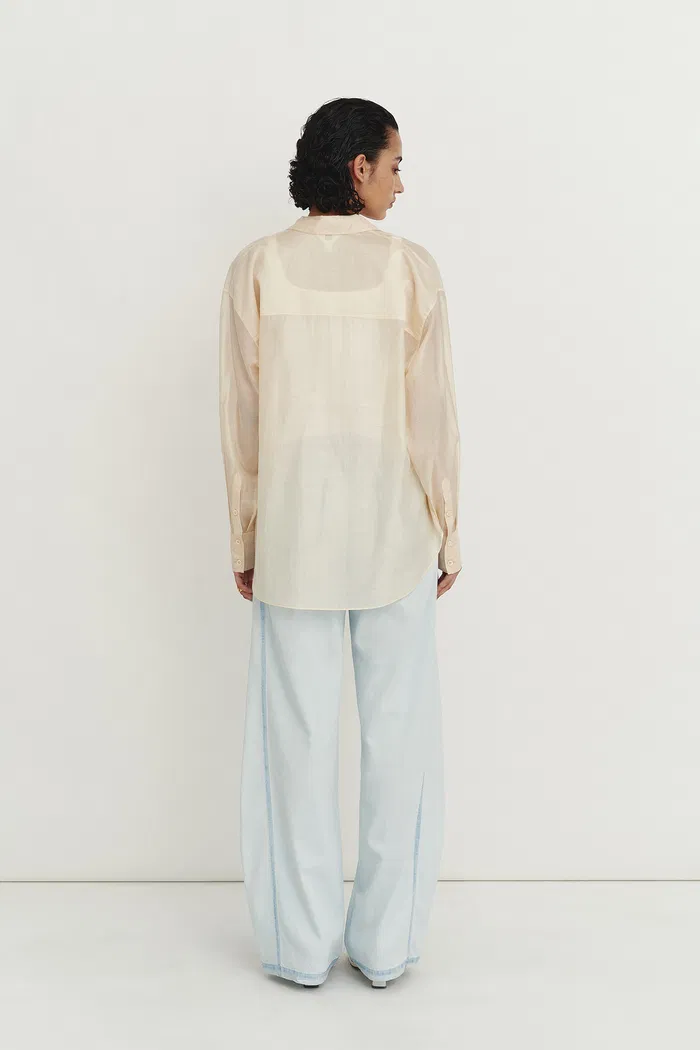 Bella Yellow Sheer Button-Up Shirt in Organza - Image 4