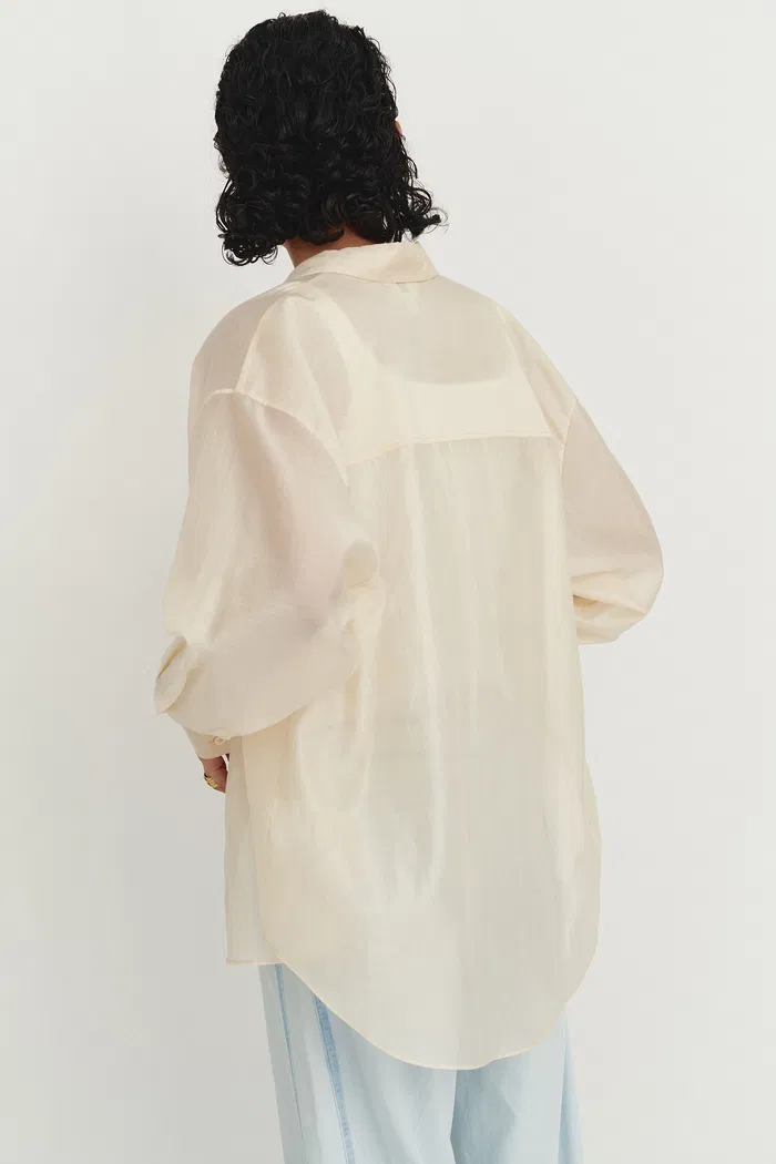Bella Yellow Sheer Button-Up Shirt in Organza - Image 6