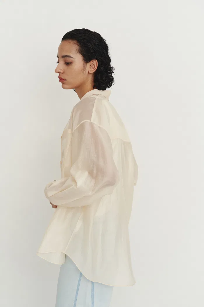 Bella Yellow Sheer Button-Up Shirt in Organza - Image 7