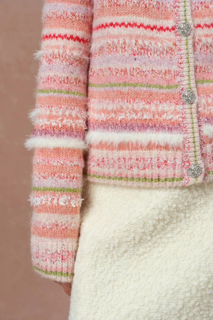 Belleville Fitted Stripe Sequin Tweed Cardigan in Brushed Multi-Yarn Wool Knit - Image 6