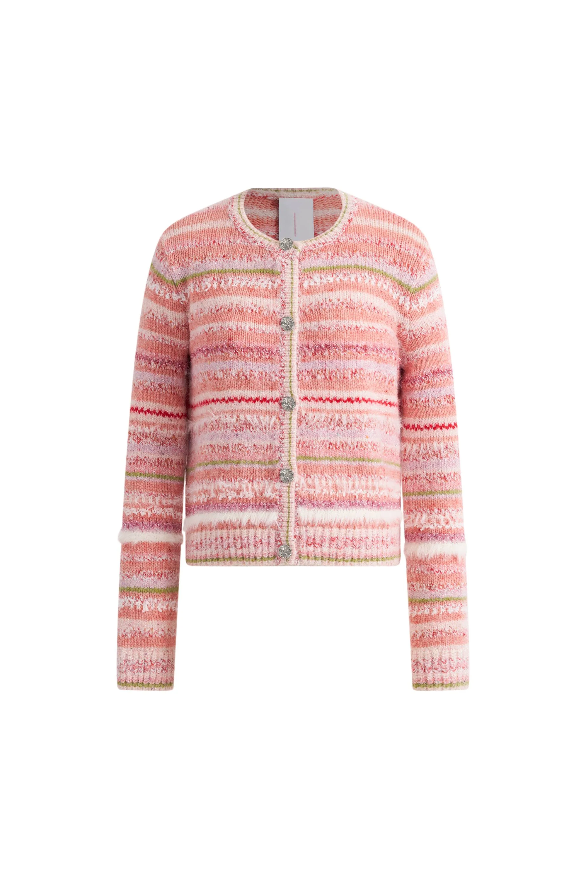Belleville Fitted Stripe Sequin Tweed Cardigan in Brushed Multi-Yarn Wool Knit - Image 7