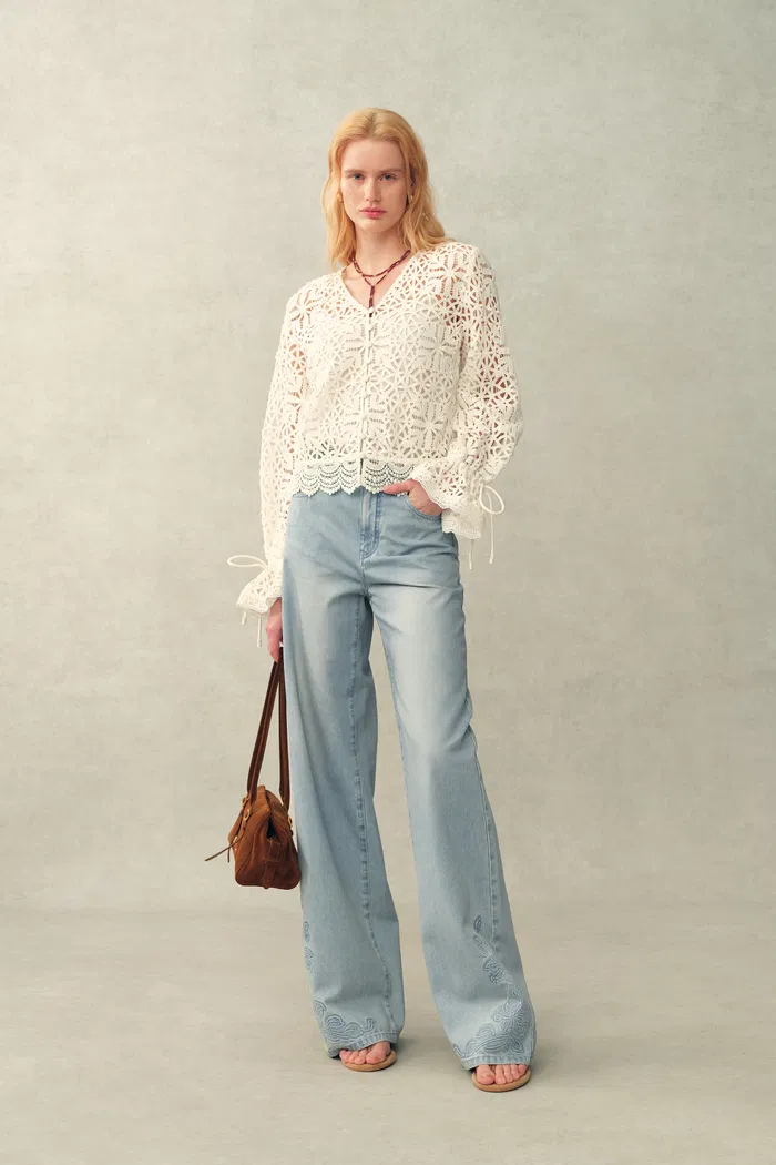Berthe Embossed Flowers Straight Leg Jeans in Cotton Denim - Image 2