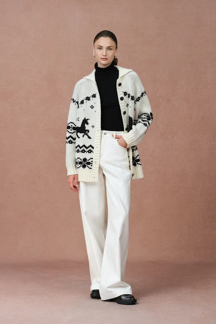 Bethany Fair Isle Pony Cardigan in Merino Wool Jacquard Knit - Image 3