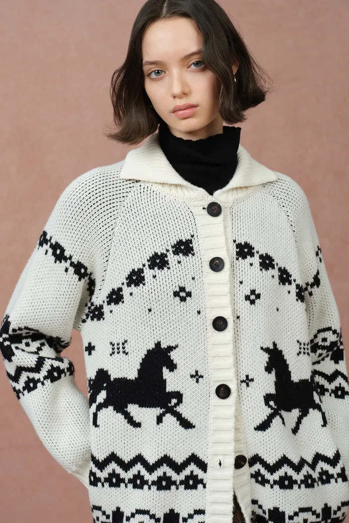 Bethany Fair Isle Pony Cardigan in Merino Wool Jacquard Knit - Image 4