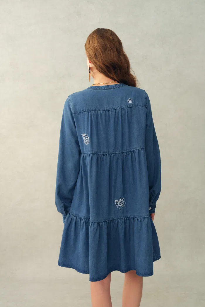 Betsy Embroidered Dress in Thin Denim - Image 8