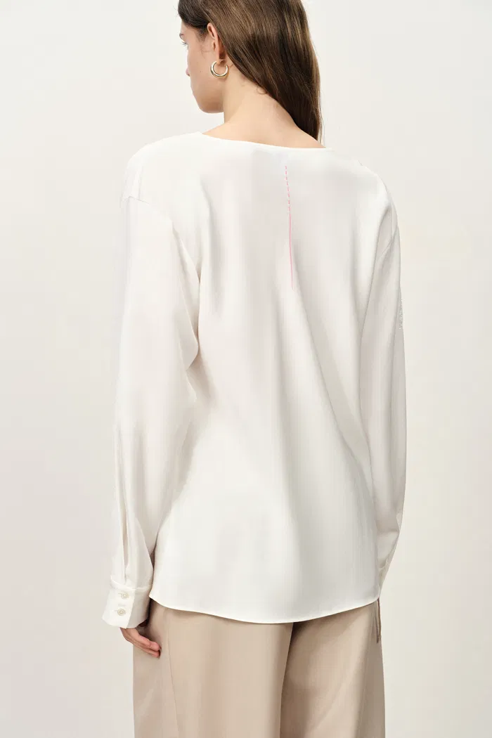Bianca Drape Neck Sequin Embroidered Blouse in Acetate Twill - Image 5
