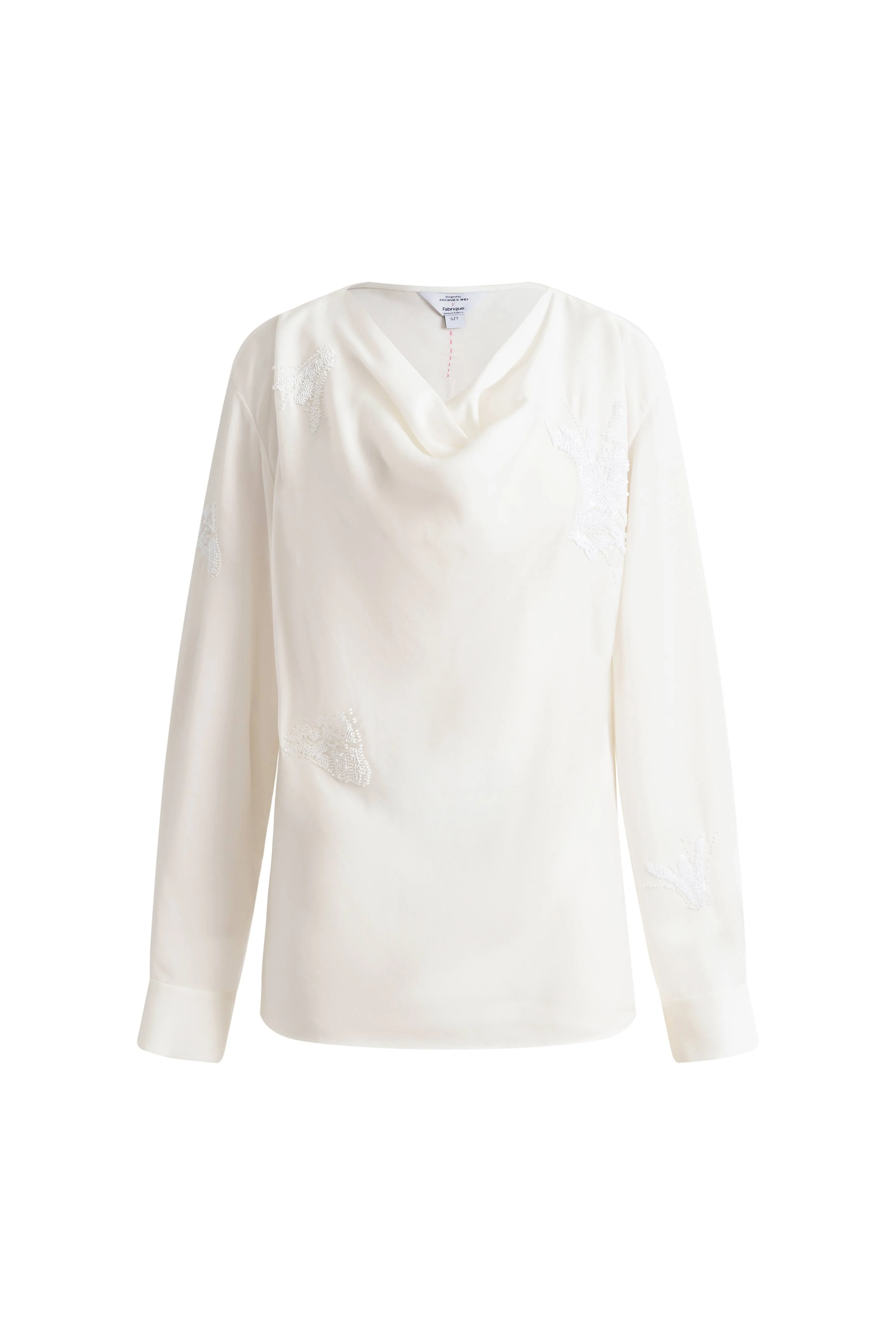 Bianca Drape Neck Sequin Embroidered Blouse in Acetate Twill - Image 8