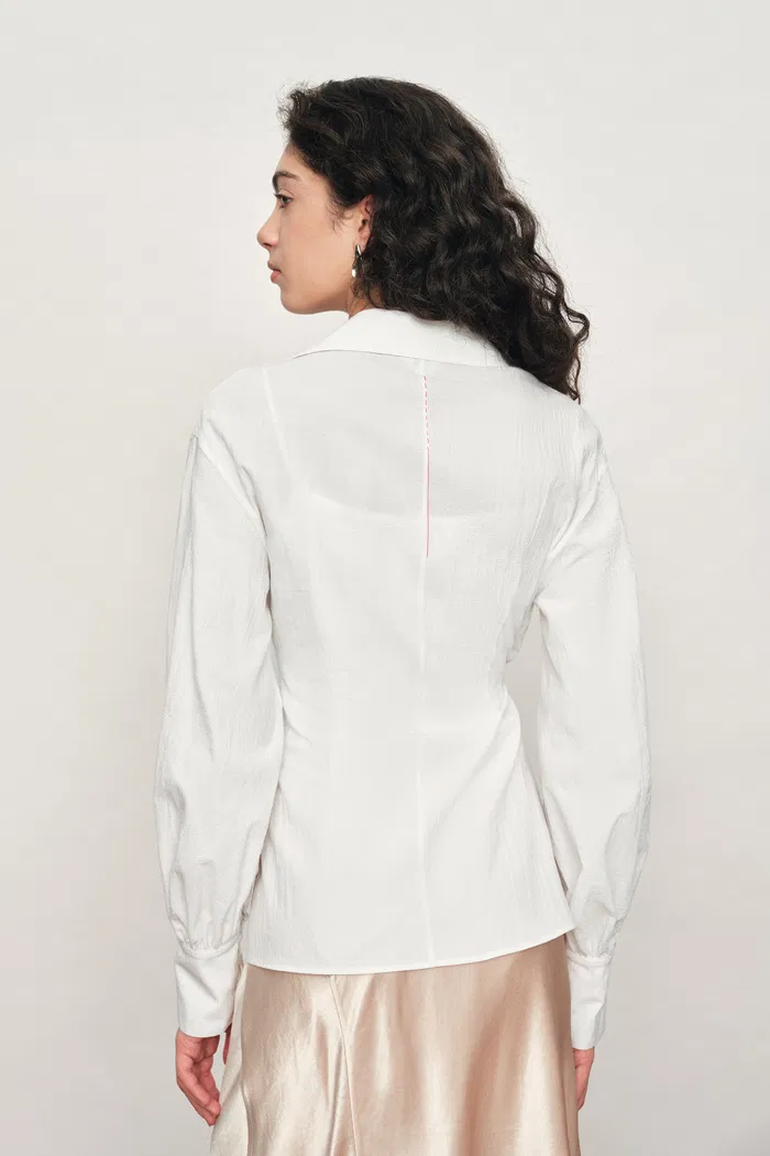 Bianca Hand Stitch Ruched-Waist Shirt in Premium Pima Cotton - Image 3