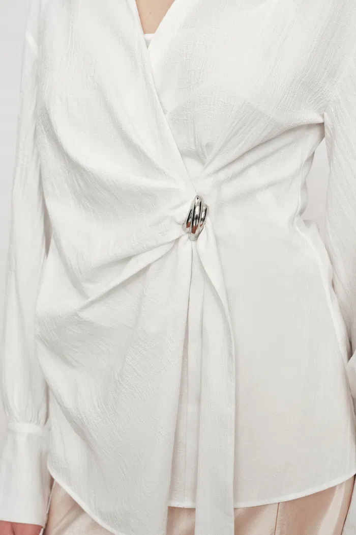 Bianca Hand Stitch Ruched-Waist Shirt in Premium Pima Cotton - Image 6