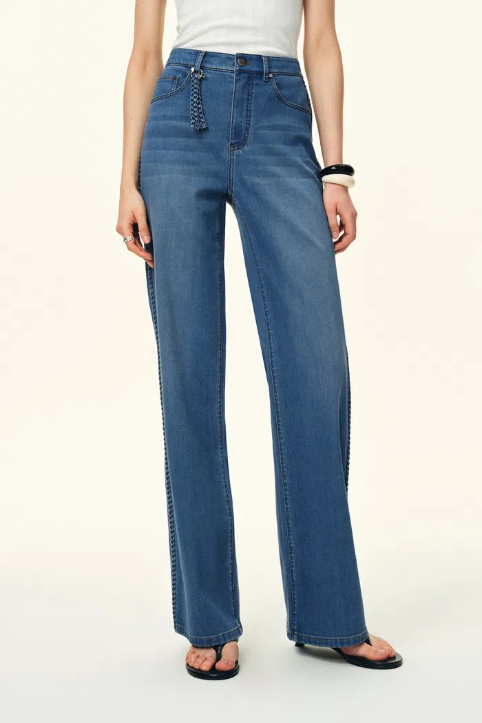 Billie Hand Braided Straight Leg Jeans in Lightweight Stretch Denim - Image 3