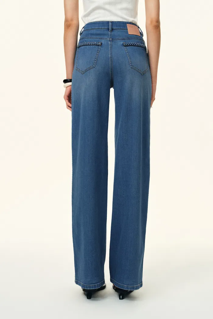 Billie Hand Braided Straight Leg Jeans in Lightweight Stretch Denim - Image 4