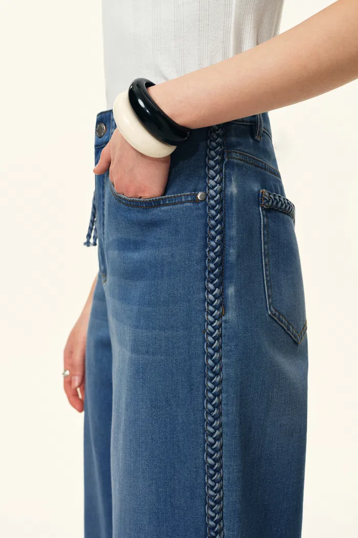 Billie Hand Braided Straight Leg Jeans in Lightweight Stretch Denim - Image 6