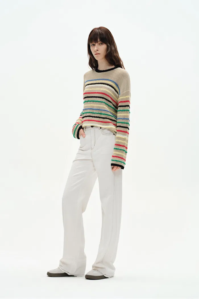 Blair Rainbow Striped Sweater in Linen Blend Knit - Image 3