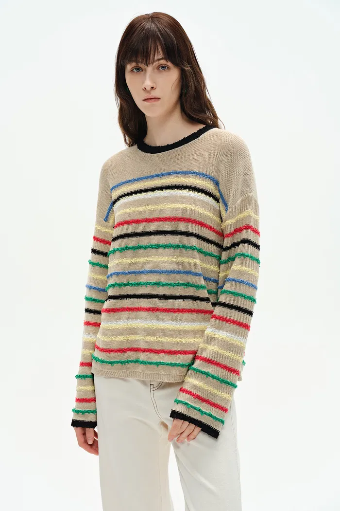 Blair Rainbow Striped Sweater in Linen Blend Knit - Image 4