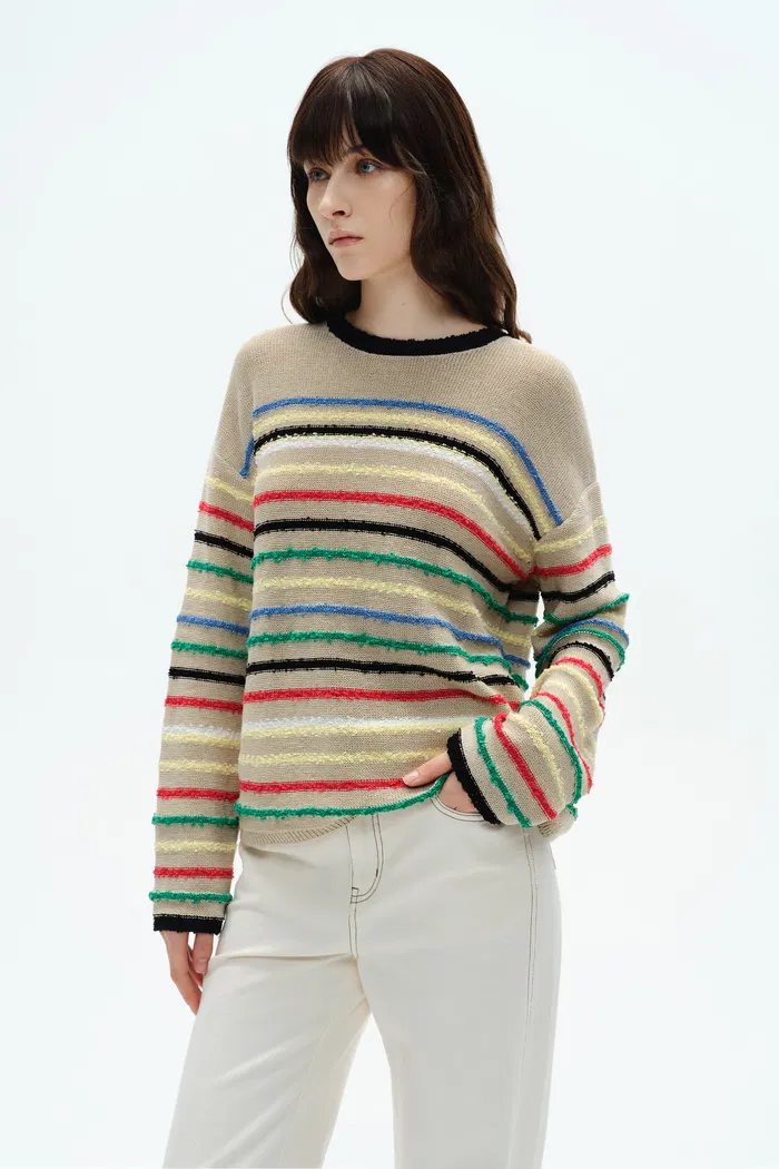 Blair Rainbow Striped Sweater in Linen Blend Knit - Image 5