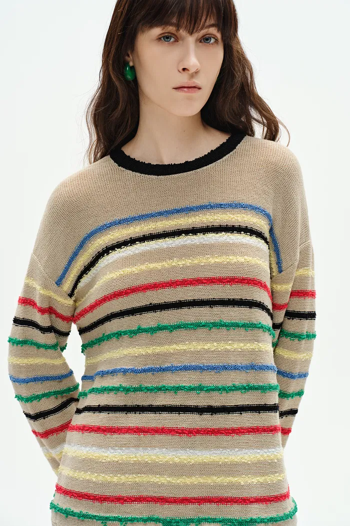 Blair Rainbow Striped Sweater in Linen Blend Knit - Image 6
