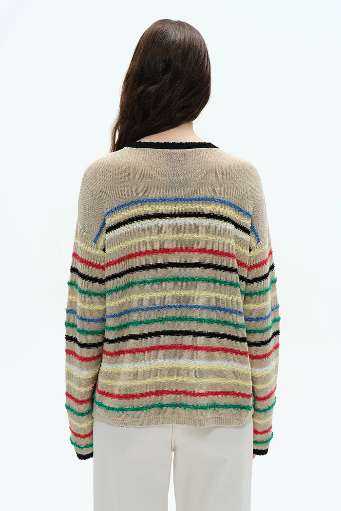 Blair Rainbow Striped Sweater in Linen Blend Knit - Image 7
