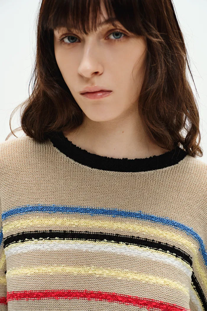 Blair Rainbow Striped Sweater in Linen Blend Knit - Image 8