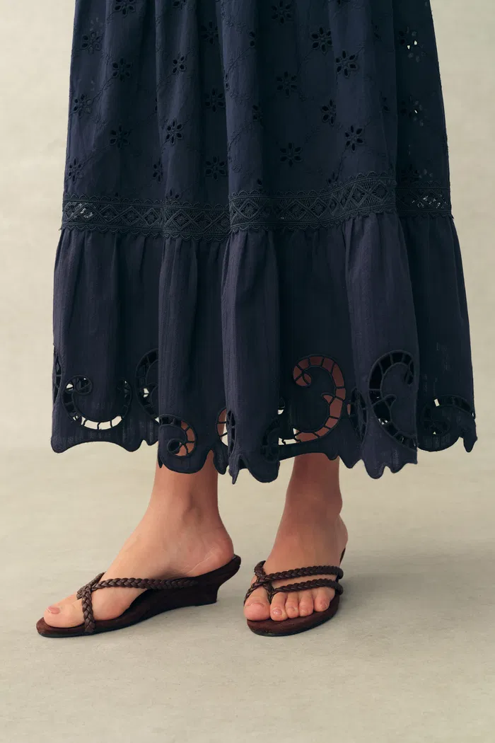 Blue Ivy Cutwork Embroidery Maxi Skirt in Cotton Jacquard with Lace - Image 5