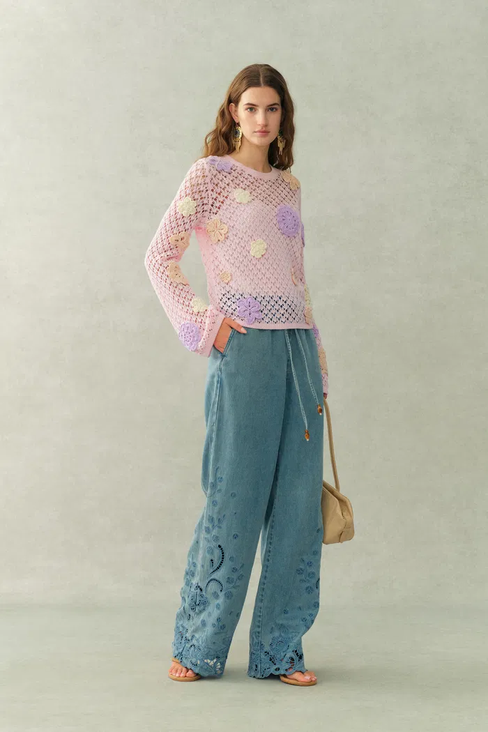 Blush Hollow Out Irregular Hand-Crochet Sweater in Premium Cotton - Image 3