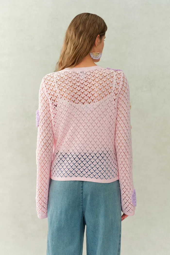 Blush Hollow Out Irregular Hand-Crochet Sweater in Premium Cotton - Image 4