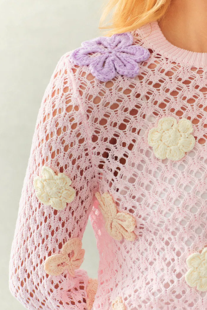 Blush Hollow Out Irregular Hand-Crochet Sweater in Premium Cotton - Image 5