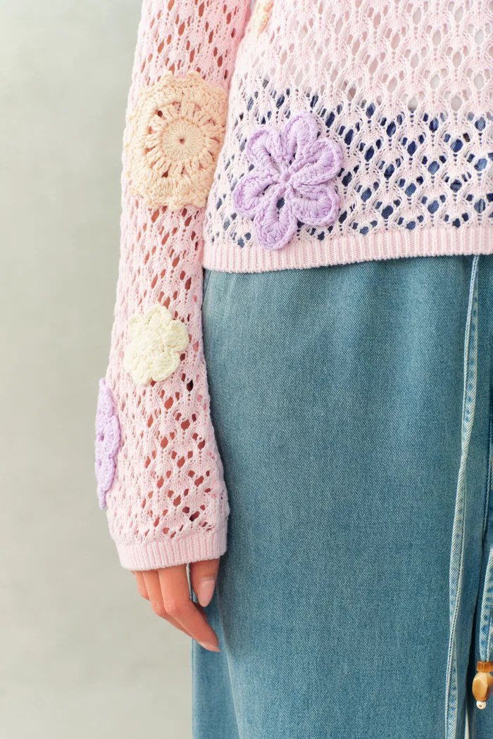 Blush Hollow Out Irregular Hand-Crochet Sweater in Premium Cotton - Image 6