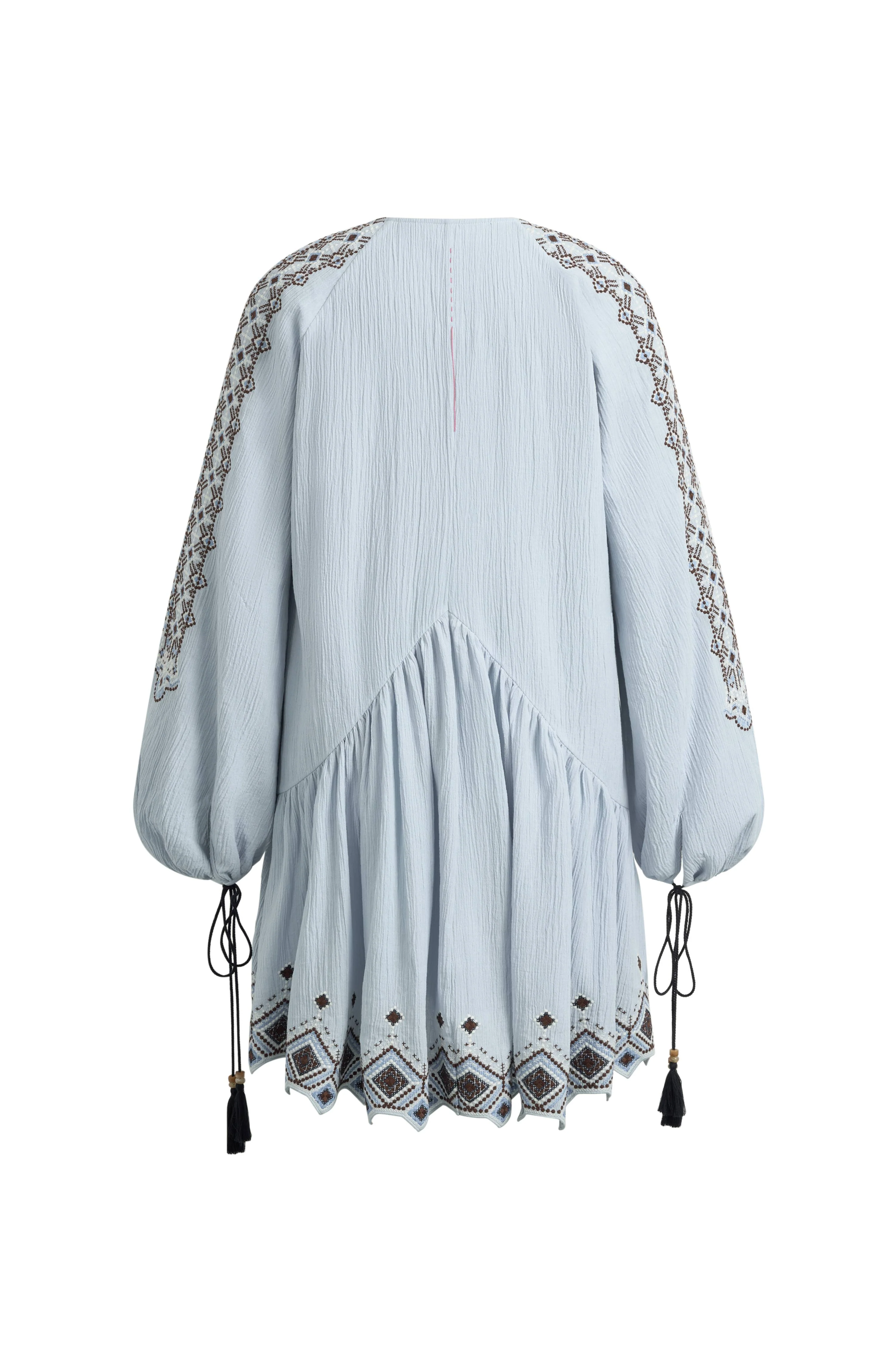Bohdi Boho Embroidery Crewneck Puff Sleeve Dress in Cotton Crinkle Gauze - Image 9