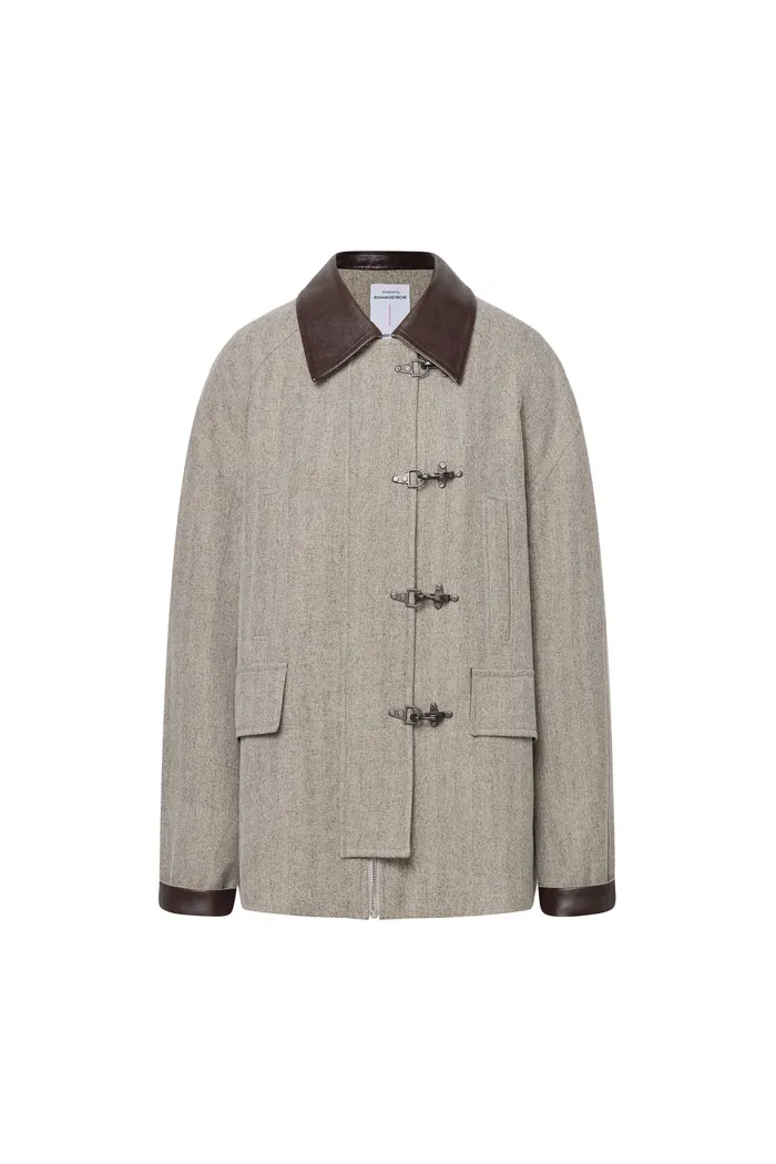 Boxy Style Utility Jacket in Heathered Herringbone - Image 10